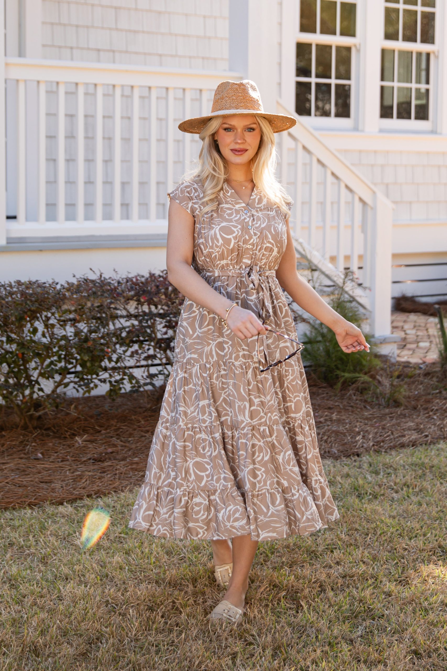 FINAL SALE - Living Easy Floral Taupe Midi Dress - Image 2