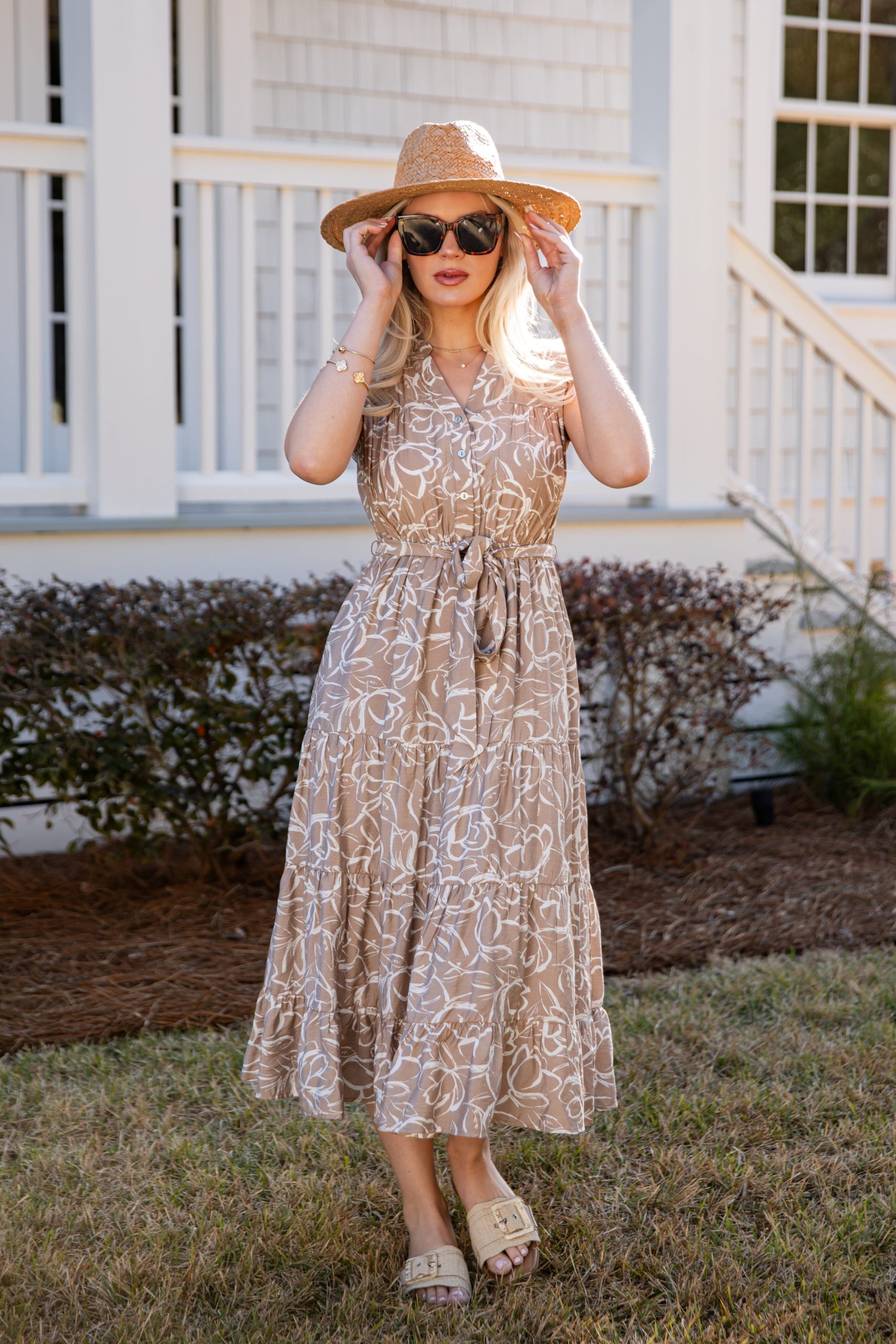 FINAL SALE - Living Easy Floral Taupe Midi Dress - Image 5