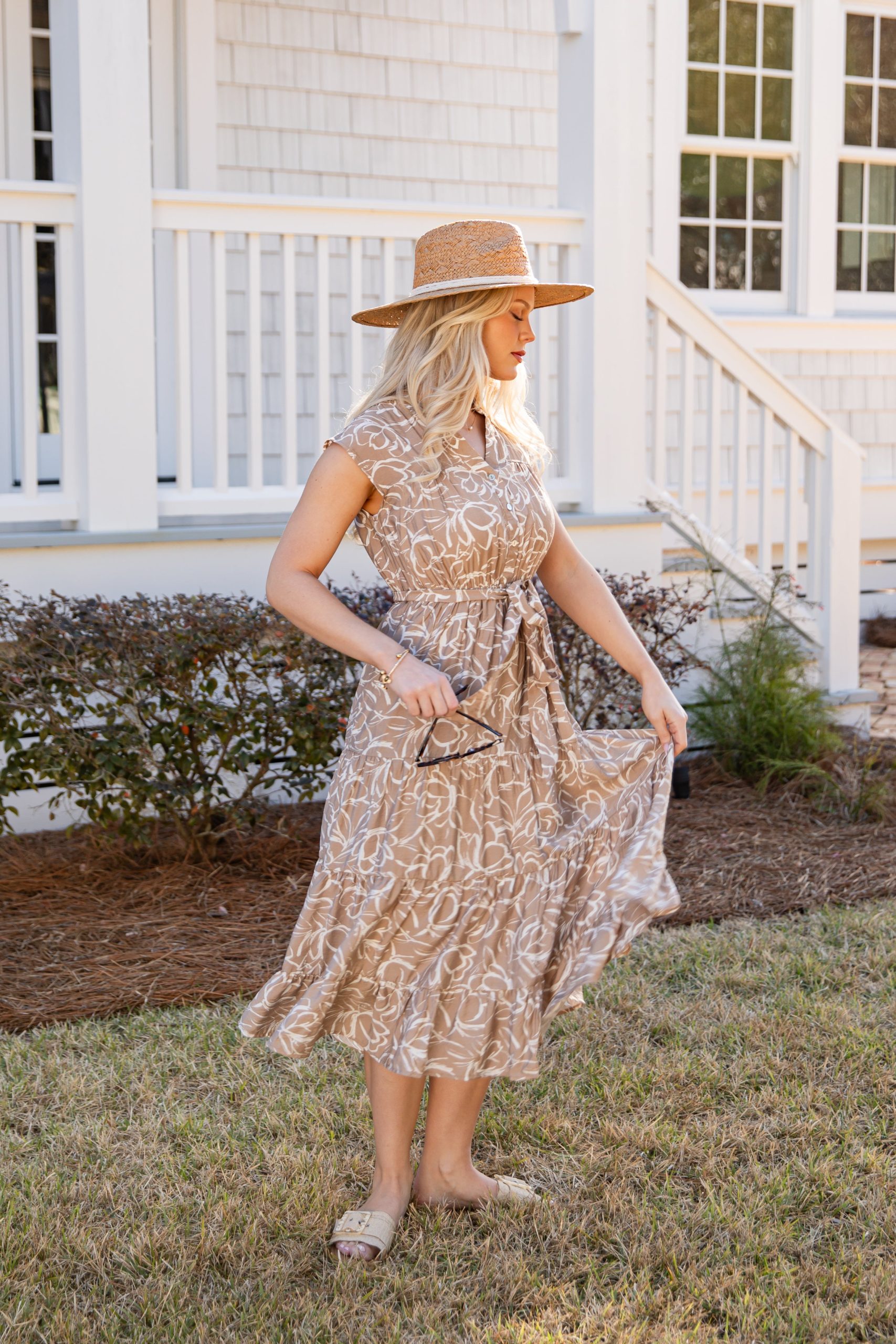FINAL SALE - Living Easy Floral Taupe Midi Dress - Image 4