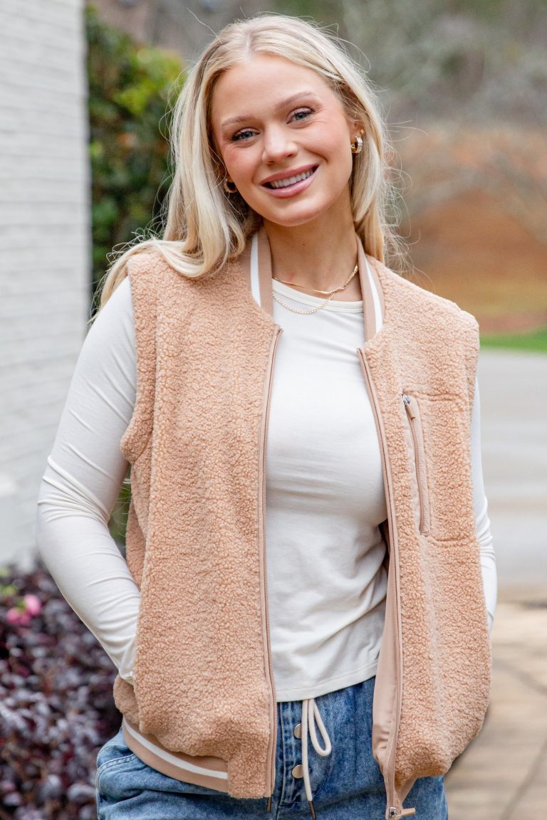 FINAL SALE - Warm Intent Taupe Sherpa Zip Vest