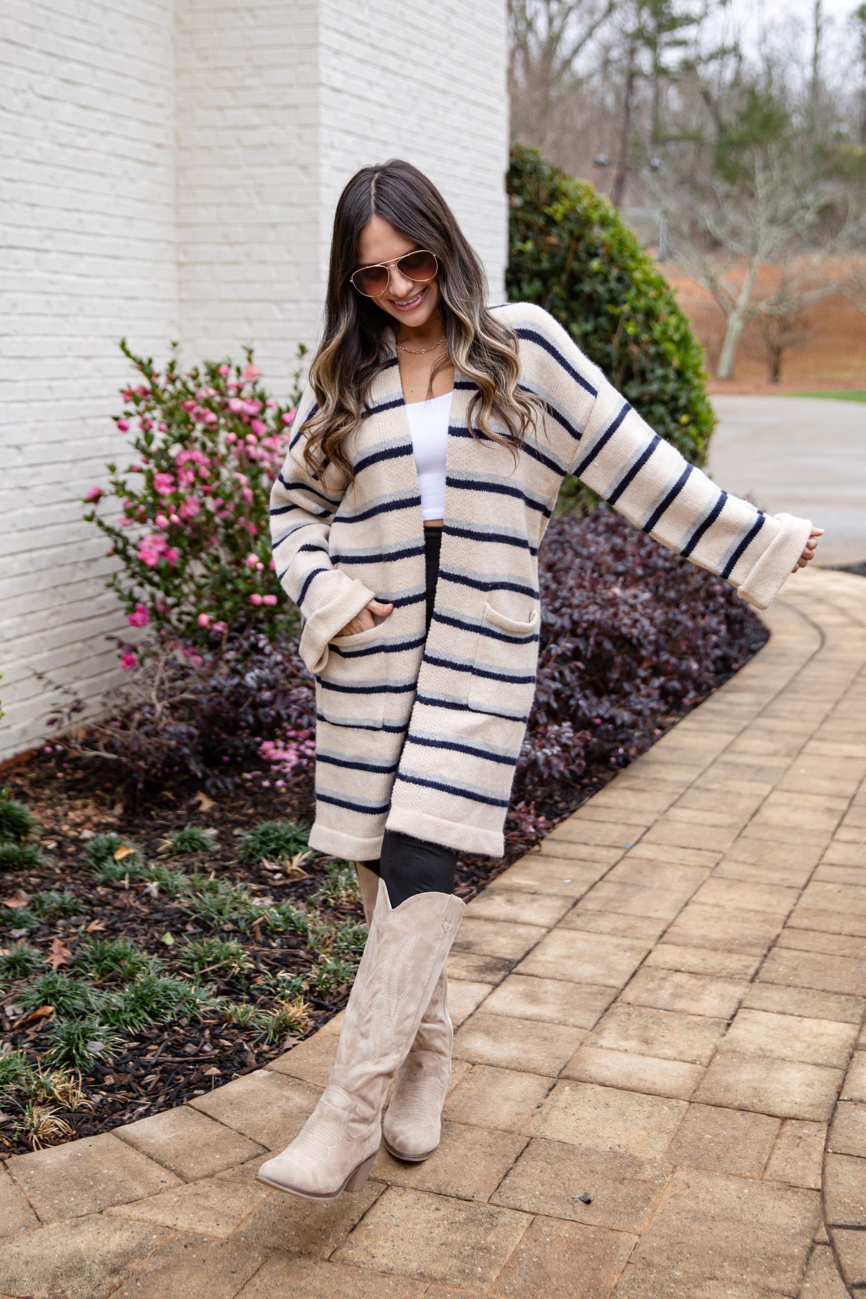 FINAL SALE - Essential Stripe Knit Taupe Cardigan - Image 2