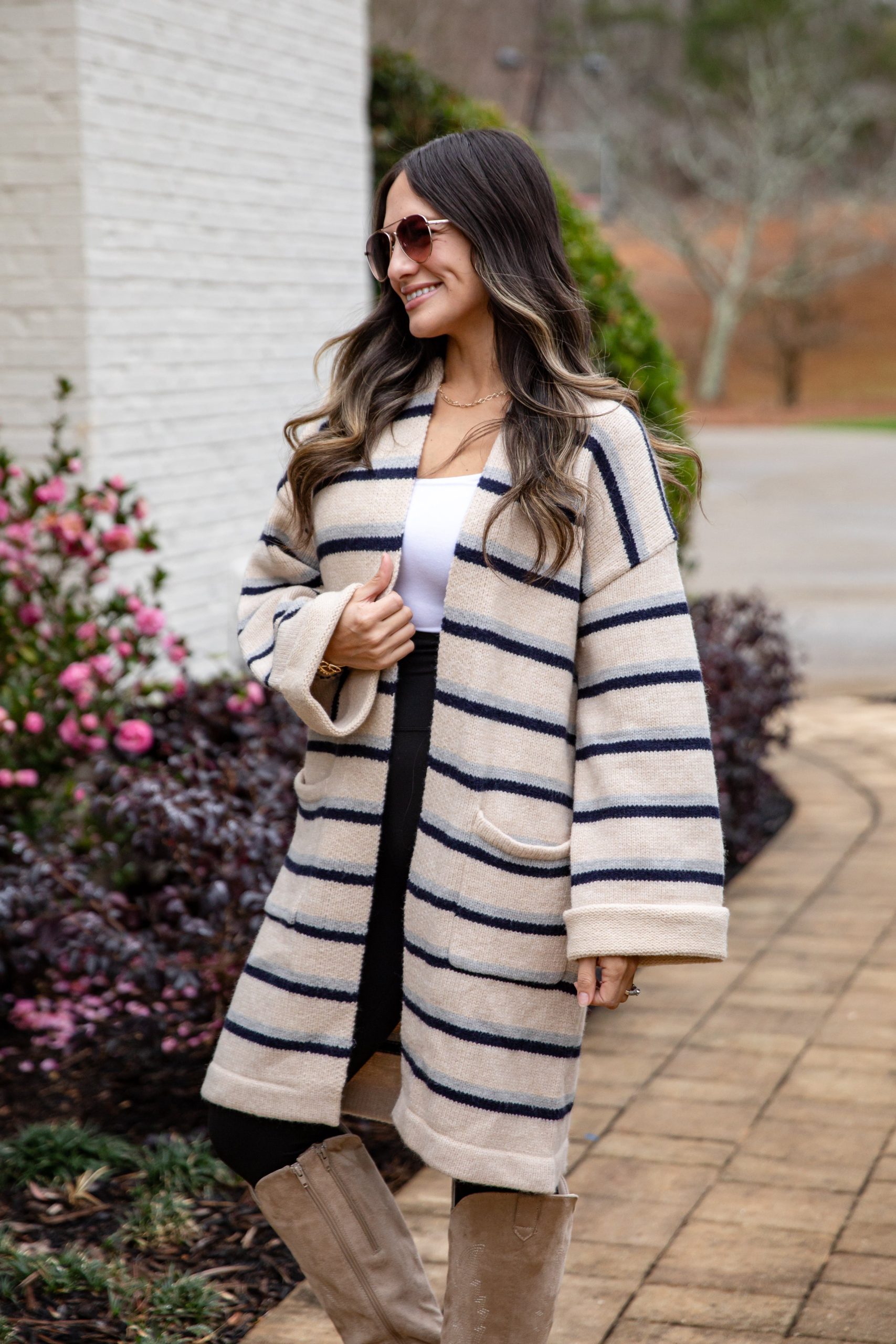 FINAL SALE - Essential Stripe Knit Taupe Cardigan - Image 4