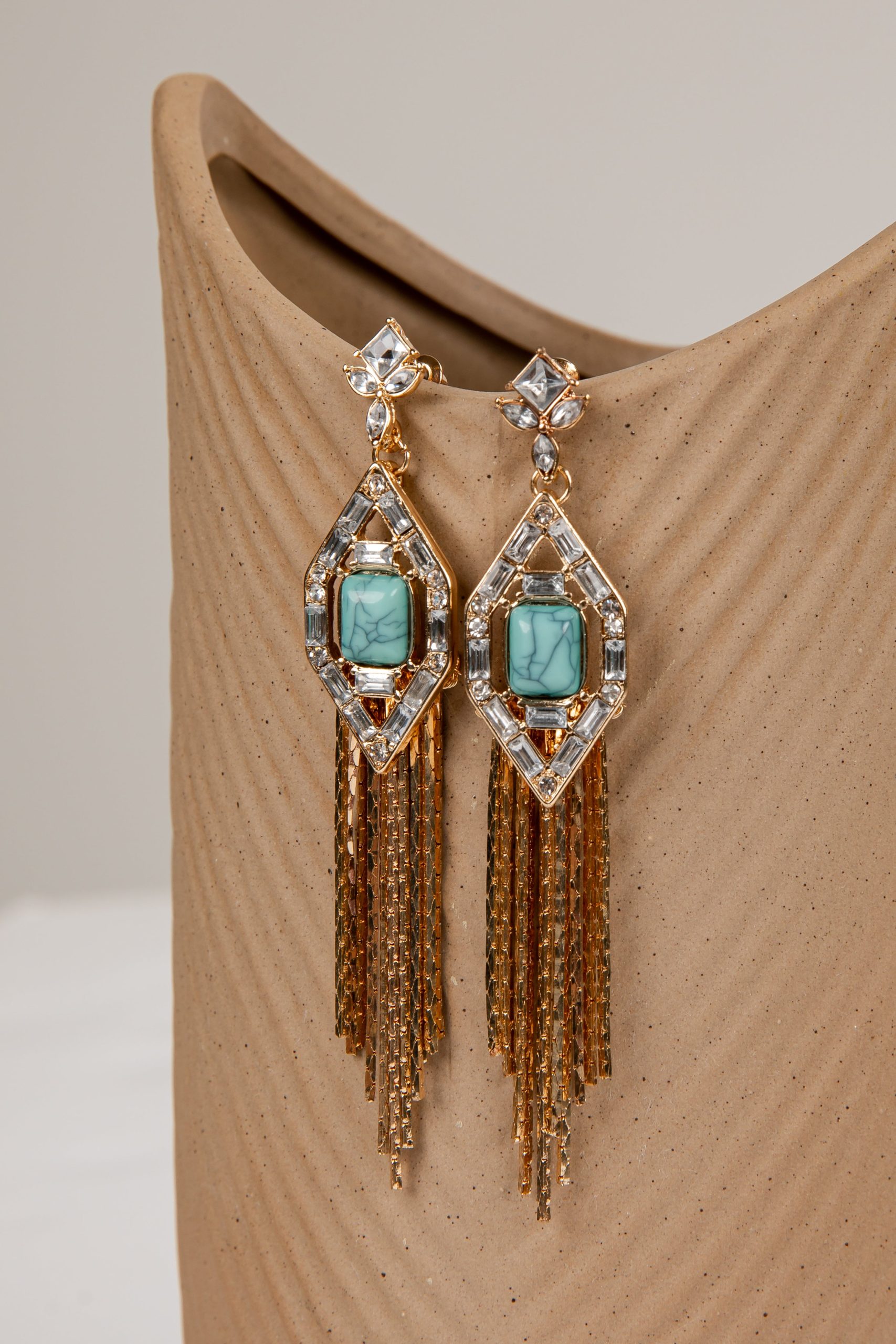 Iris Teal Rhinestone Chain Drop Earrings - Image 3