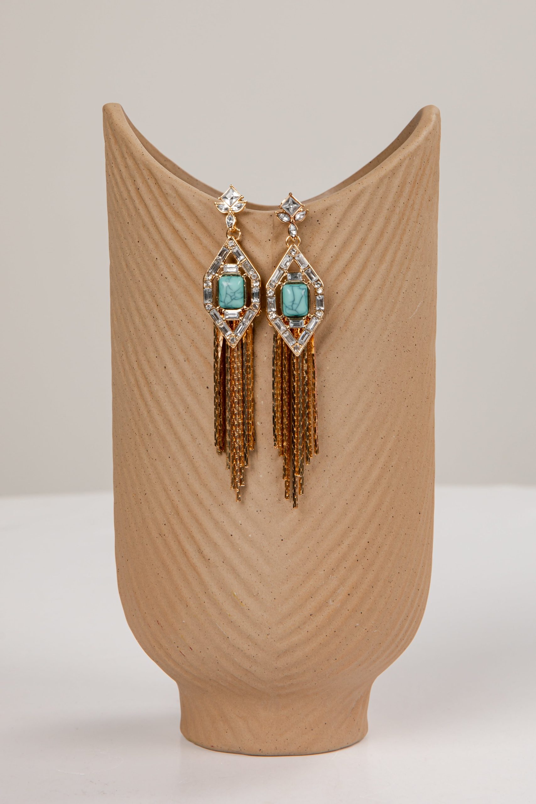 Iris Teal Rhinestone Chain Drop Earrings - Image 4