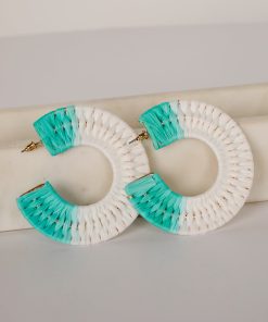 FINAL SALE - Callie Aqua Straw Hoop Earrings
