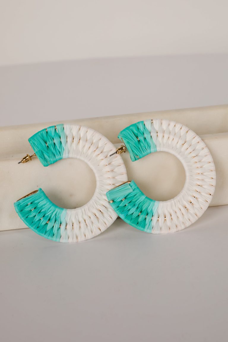 FINAL SALE - Callie Aqua Straw Hoop Earrings