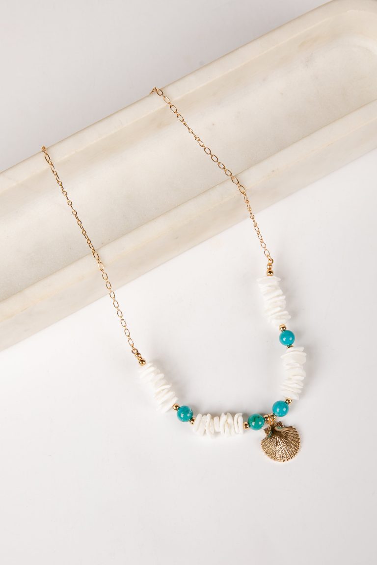 Avery Turquoise Beaded Shell Necklace