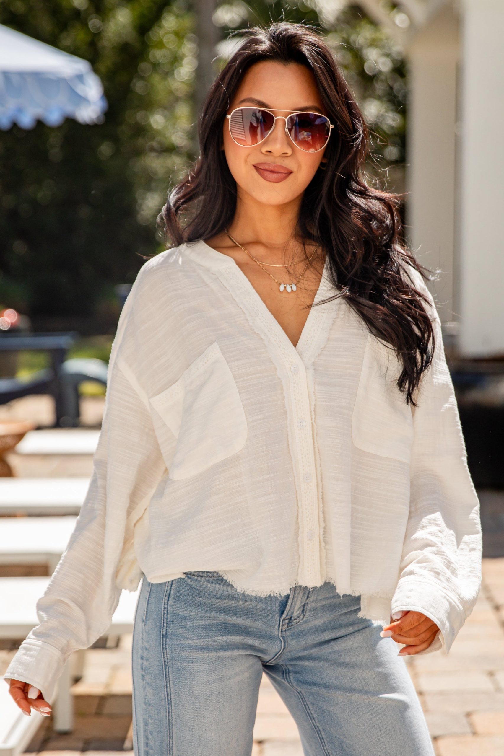 Airlight Button Up White Relaxed Blouse