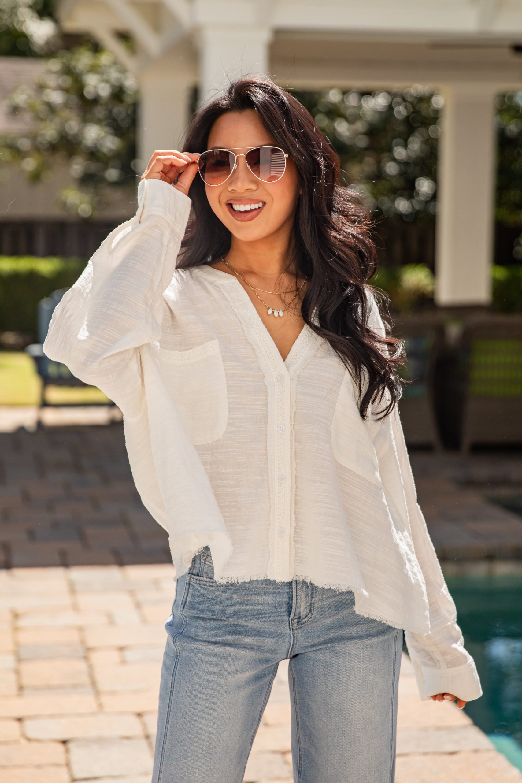 Airlight Button Up White Relaxed Blouse - Image 5