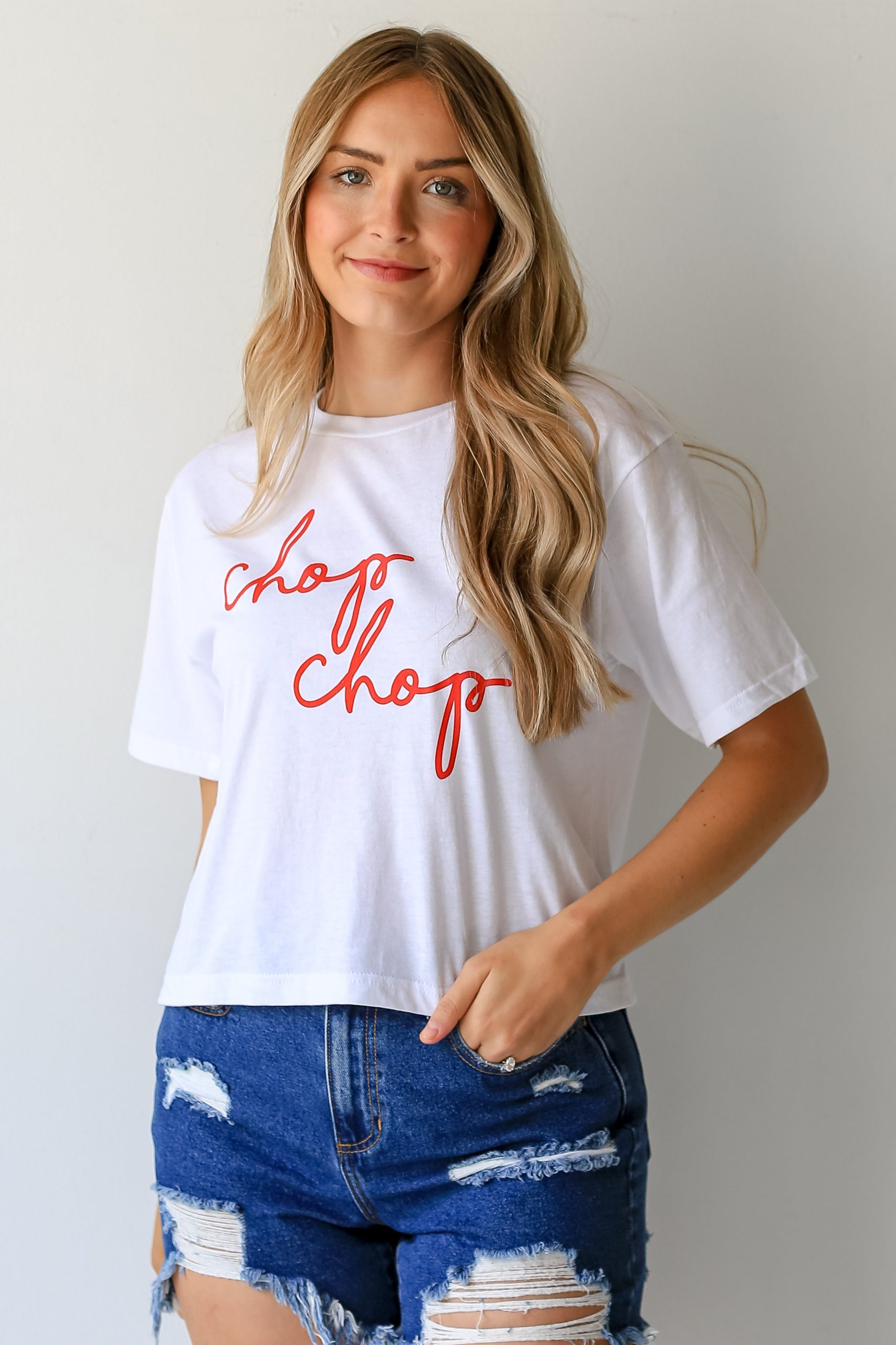 White Chop Chop Script Cropped Tee - Image 2