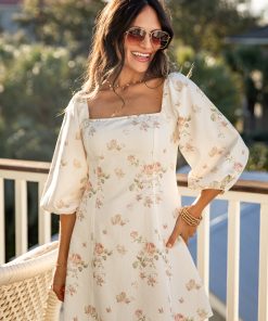 Always A Yes Floral White Denim Mini Dress