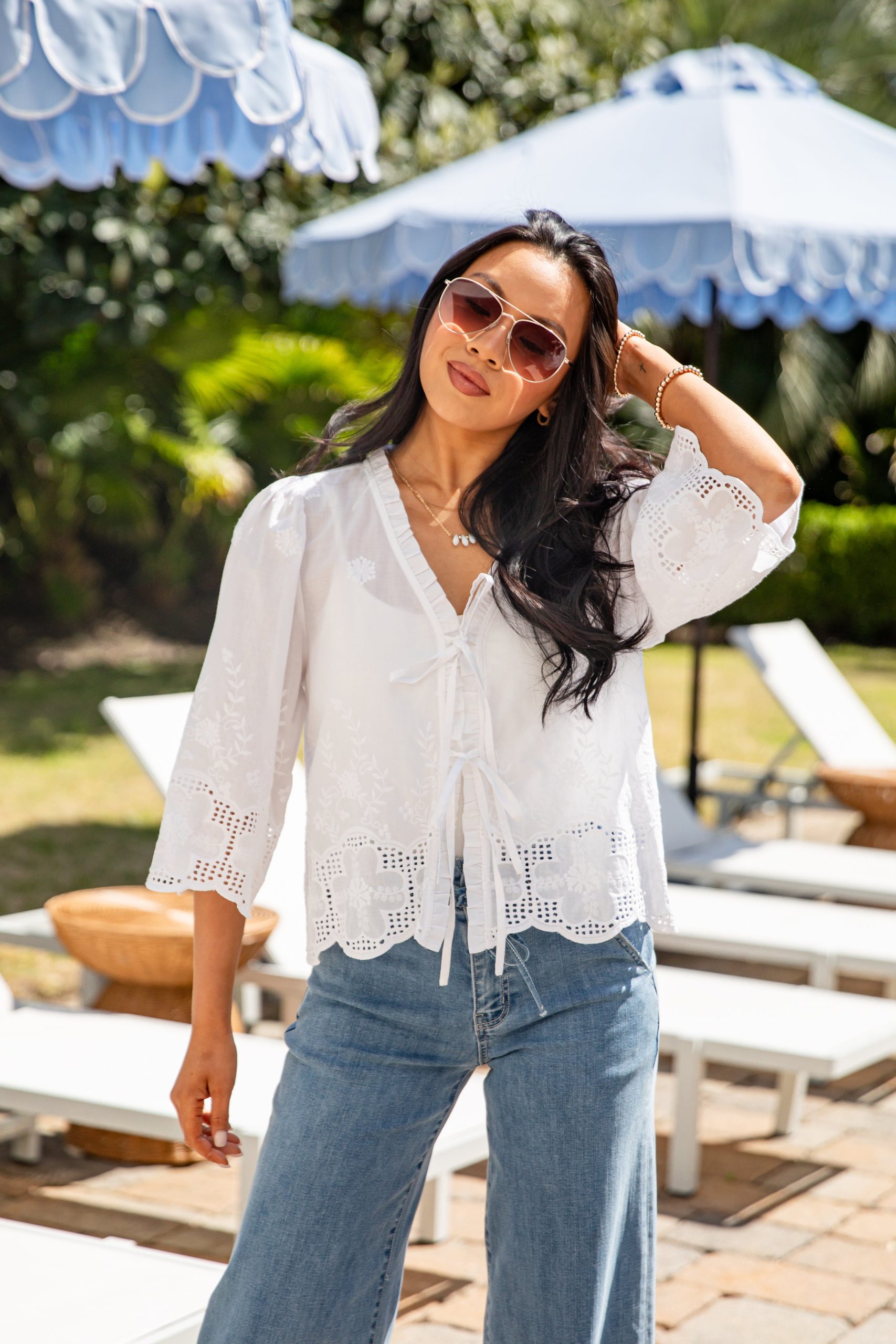 Vineyard Brunch Floral White Tie Front Blouse - Image 2