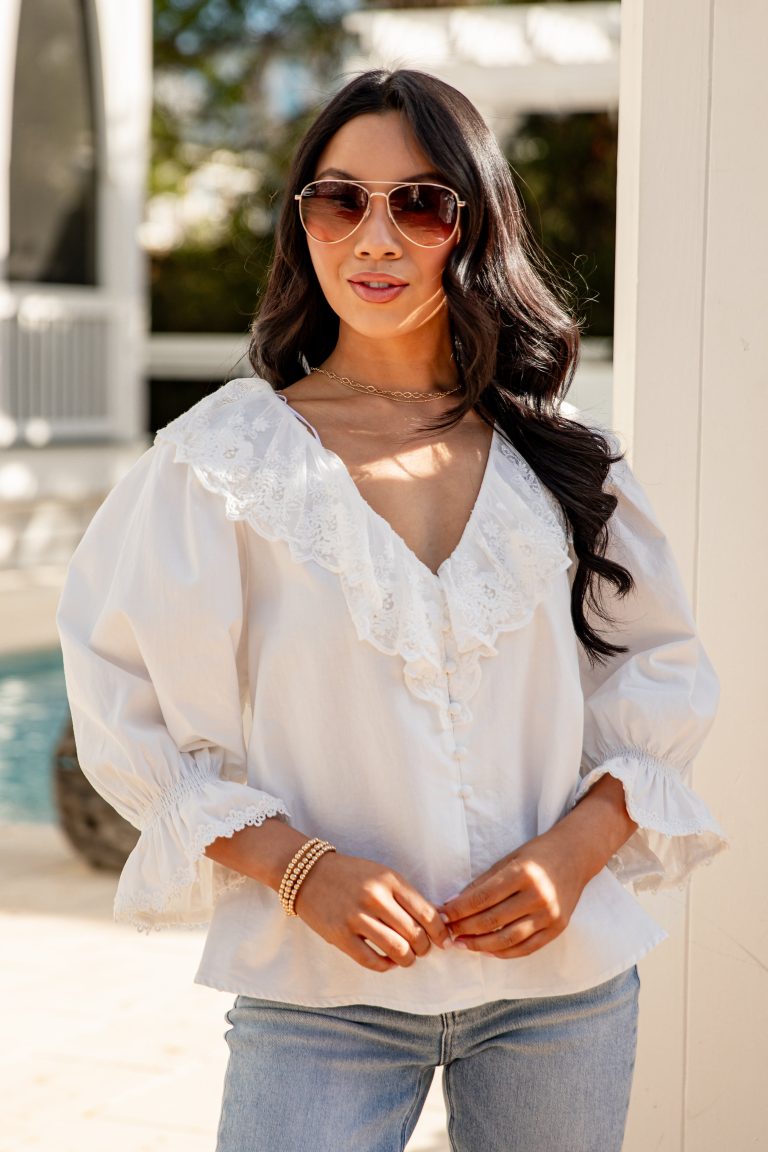 FINAL SALE - Soft Bloom White Lace Blouse