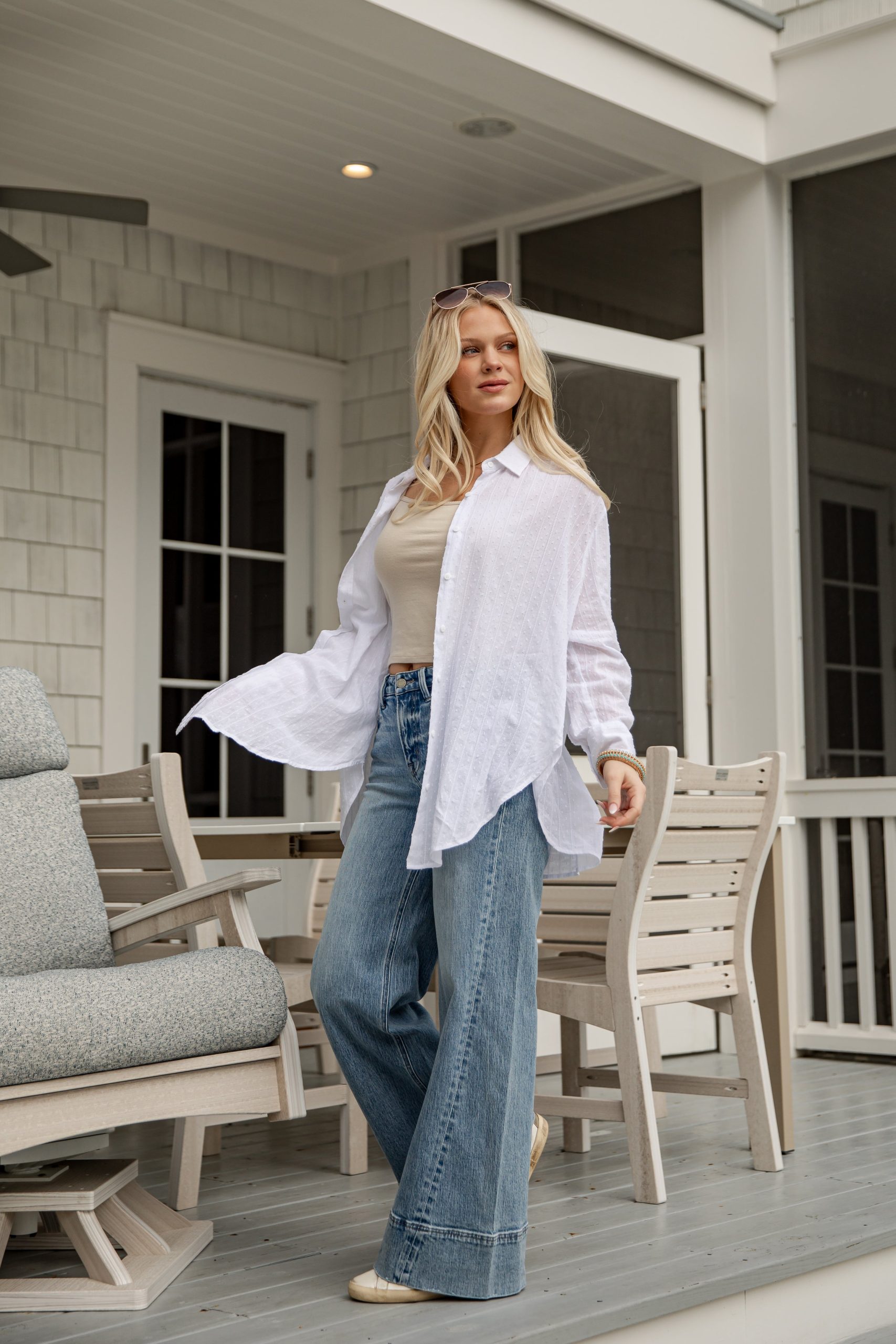 FINAL SALE - Beachside Stroll White Oversized Button-Up Blouse - Image 3