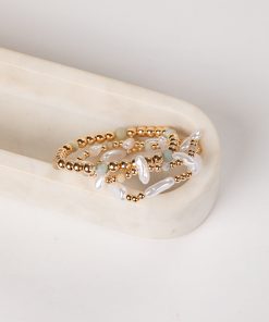Reese Pearl White Beaded Bracelet Stack
