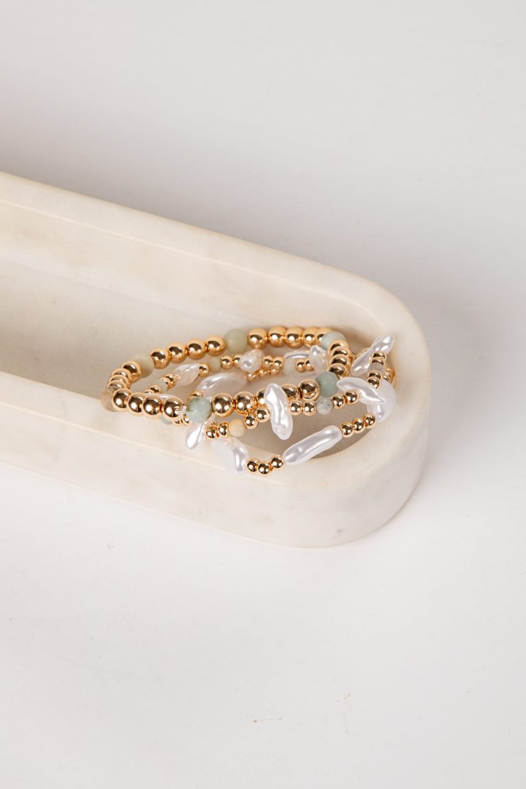 Reese Pearl White Beaded Bracelet Stack