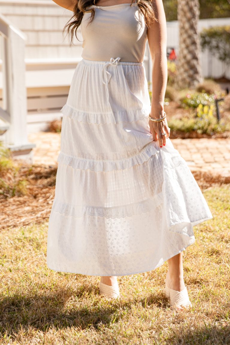 Meadowlight Tiered Eyelet White Maxi Skirt