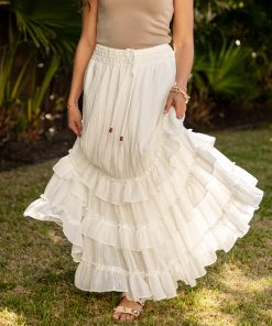 Relaxed Yet Polished Tiered Ruffle White Maxi Skirt