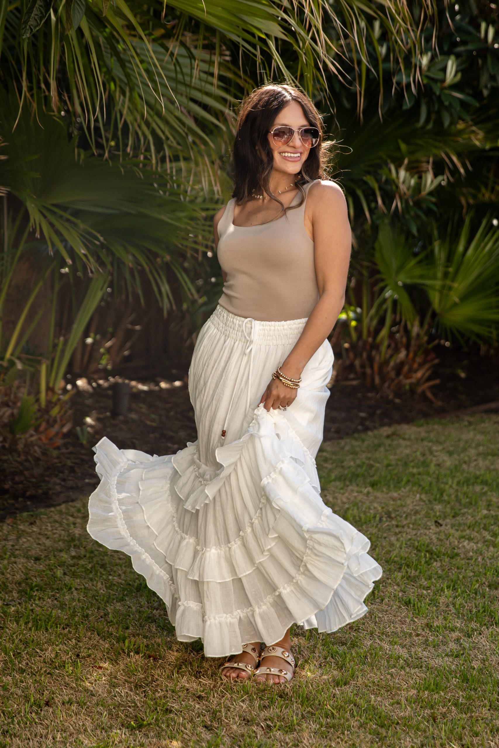 Relaxed Yet Polished Tiered Ruffle White Maxi Skirt - Image 3