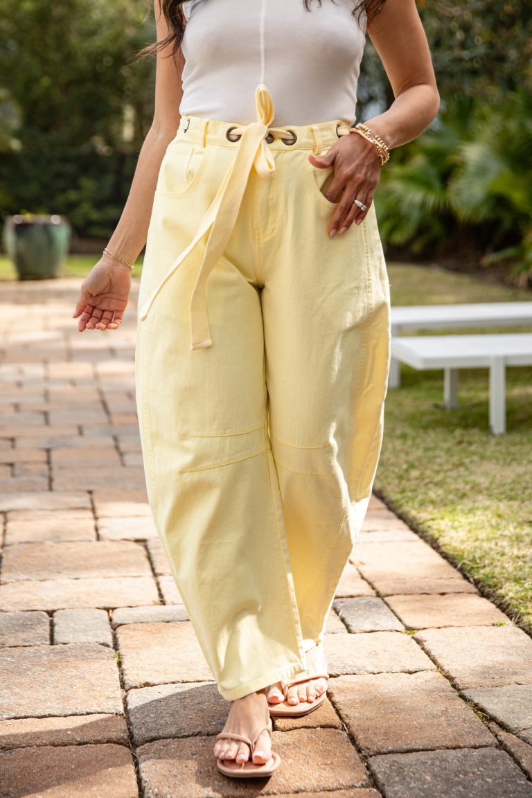 Sunlit Stroll Yellow Barrel-Leg Jeans