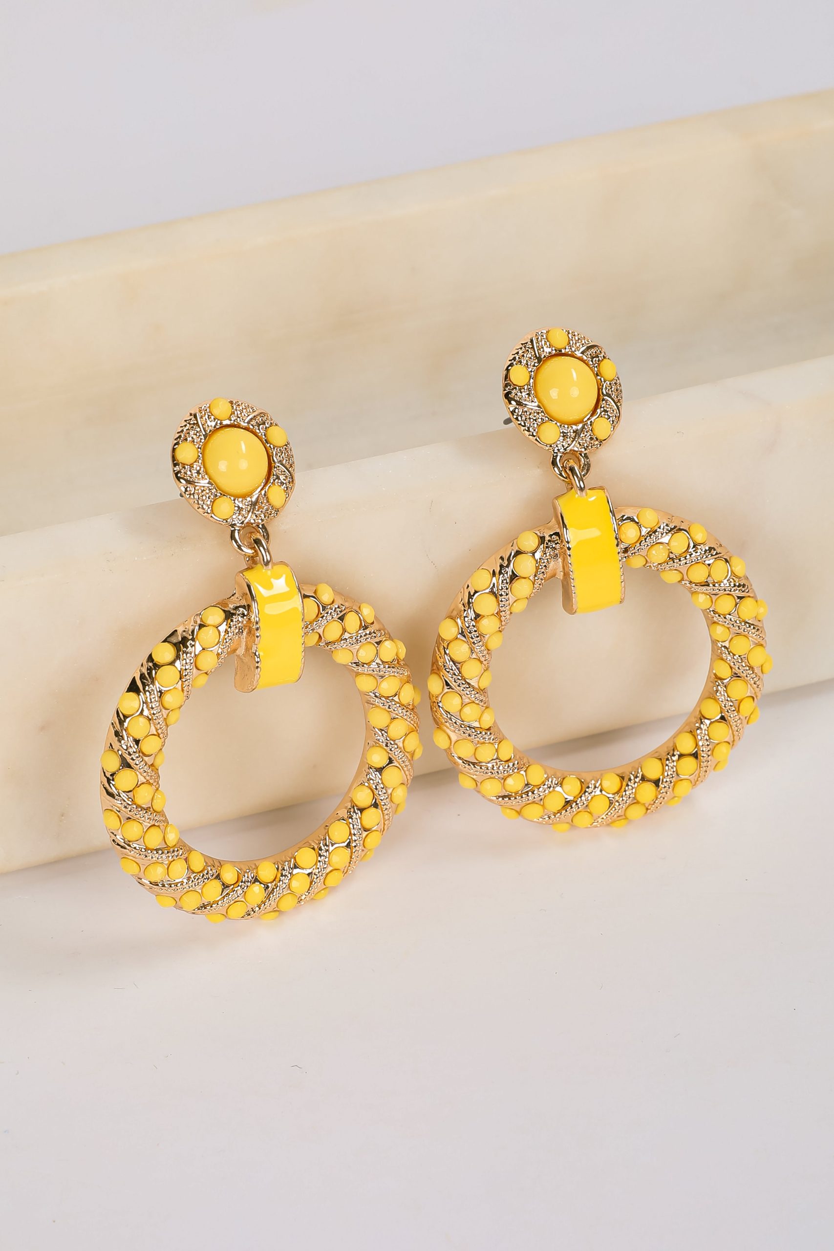Carmen Yellow Circle Drop Earrings - Image 5