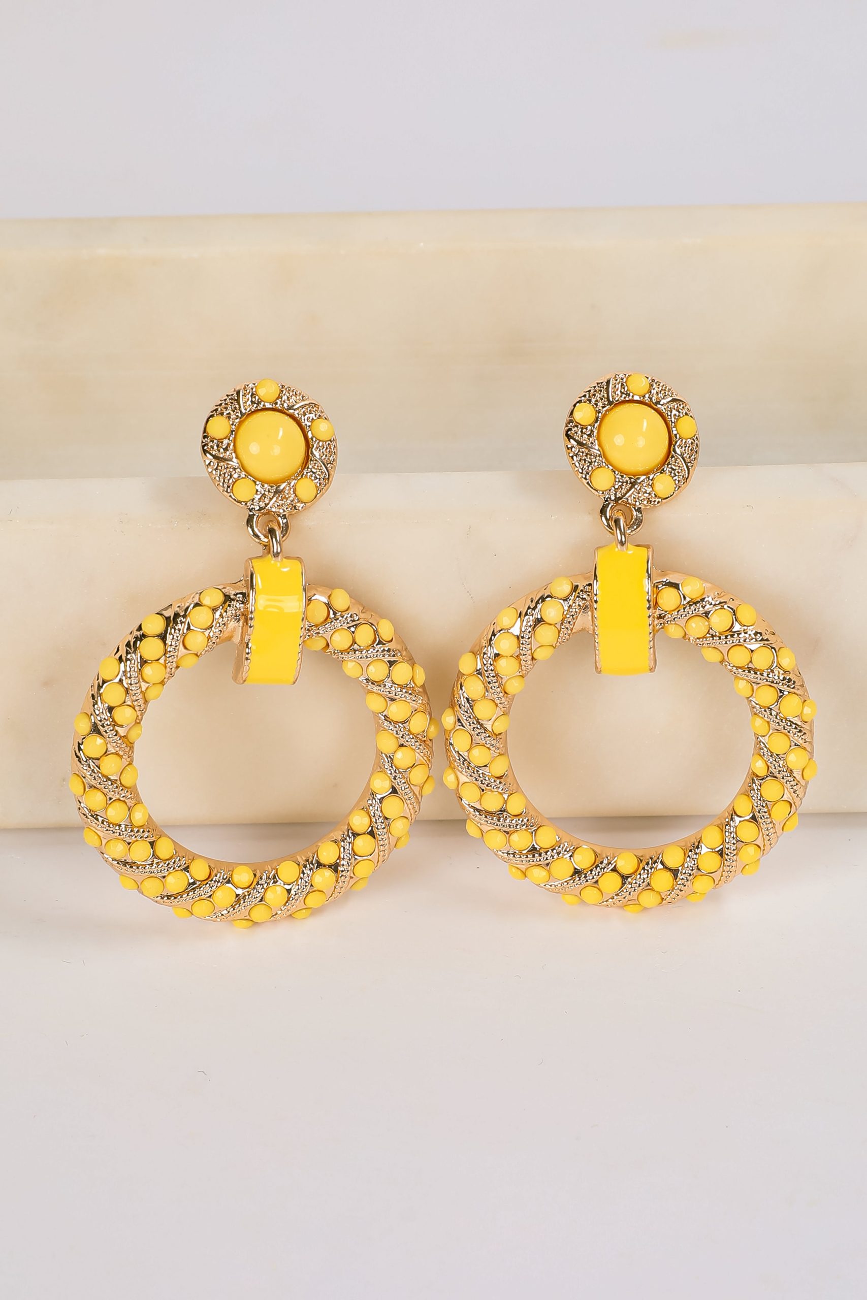 Carmen Yellow Circle Drop Earrings - Image 3