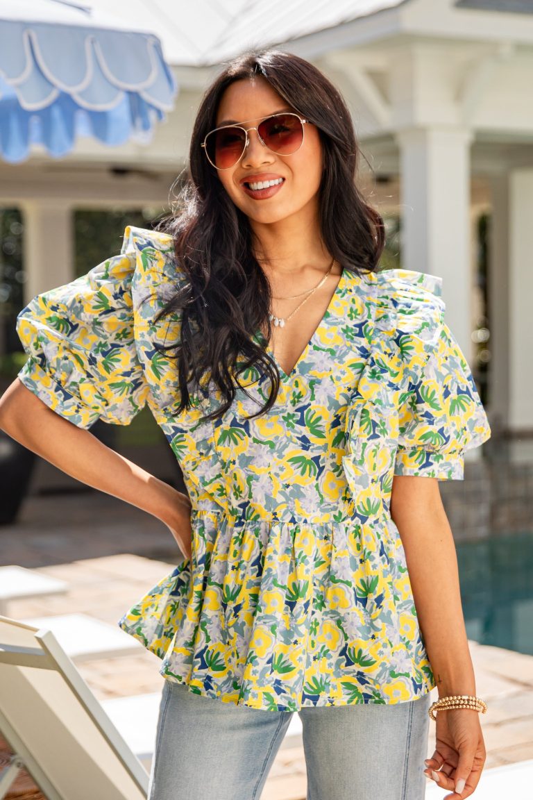 Citrus Bloom Puff Sleeve Yellow Blouse